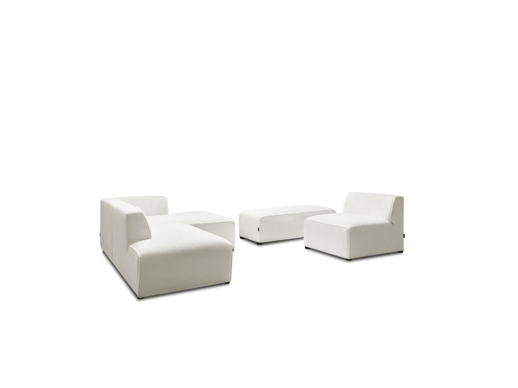 Megeve - Canapé D'Angle Fixe Modulable - Tissu Bouclette - Avec 1 Chauffeuse Et 1 Pouf - Angle Droit
