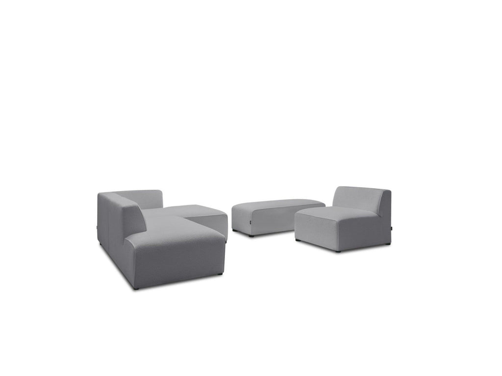 Megeve - Canapé D'Angle Fixe Modulable - Tissu Bouclette - Avec 1 Chauffeuse Et 1 Pouf - Angle Droit