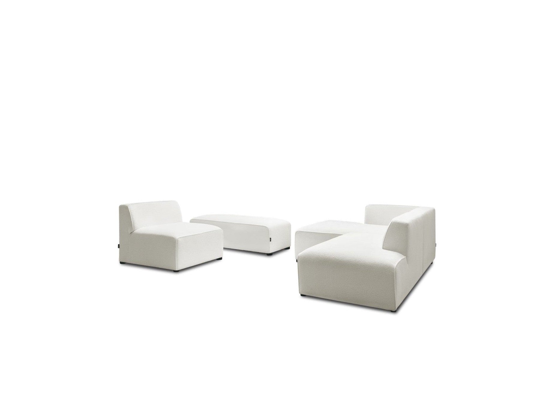 Megeve - Modular Fixed Corner Sofa - Bouclé Fabric - With 1 Armless Chair and 1 Pouffe - Left Corner