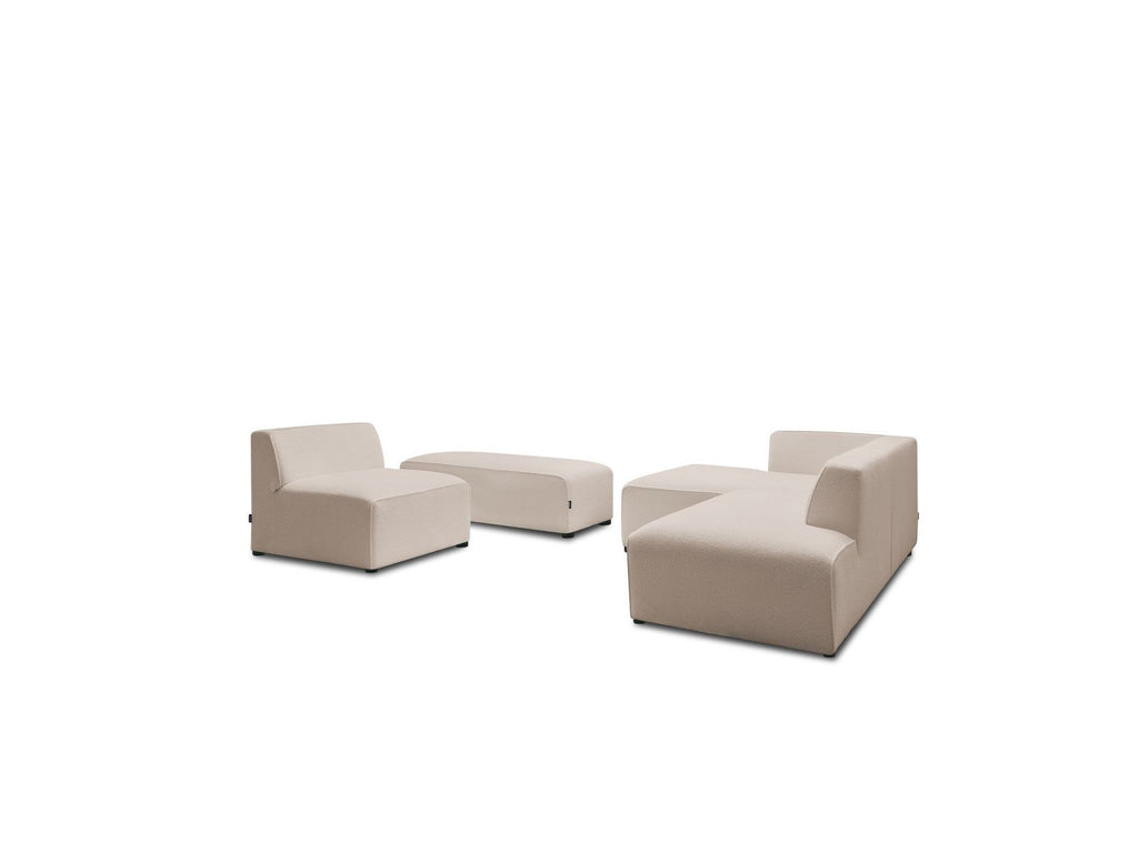 Megeve - Modular Fixed Corner Sofa - Bouclé Fabric - With 1 Armless Chair and 1 Pouffe - Left Corner