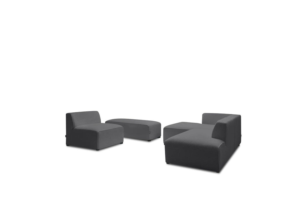 Megeve - Modular Fixed Corner Sofa - Bouclé Fabric - With 1 Armless Chair and 1 Pouffe - Left Corner