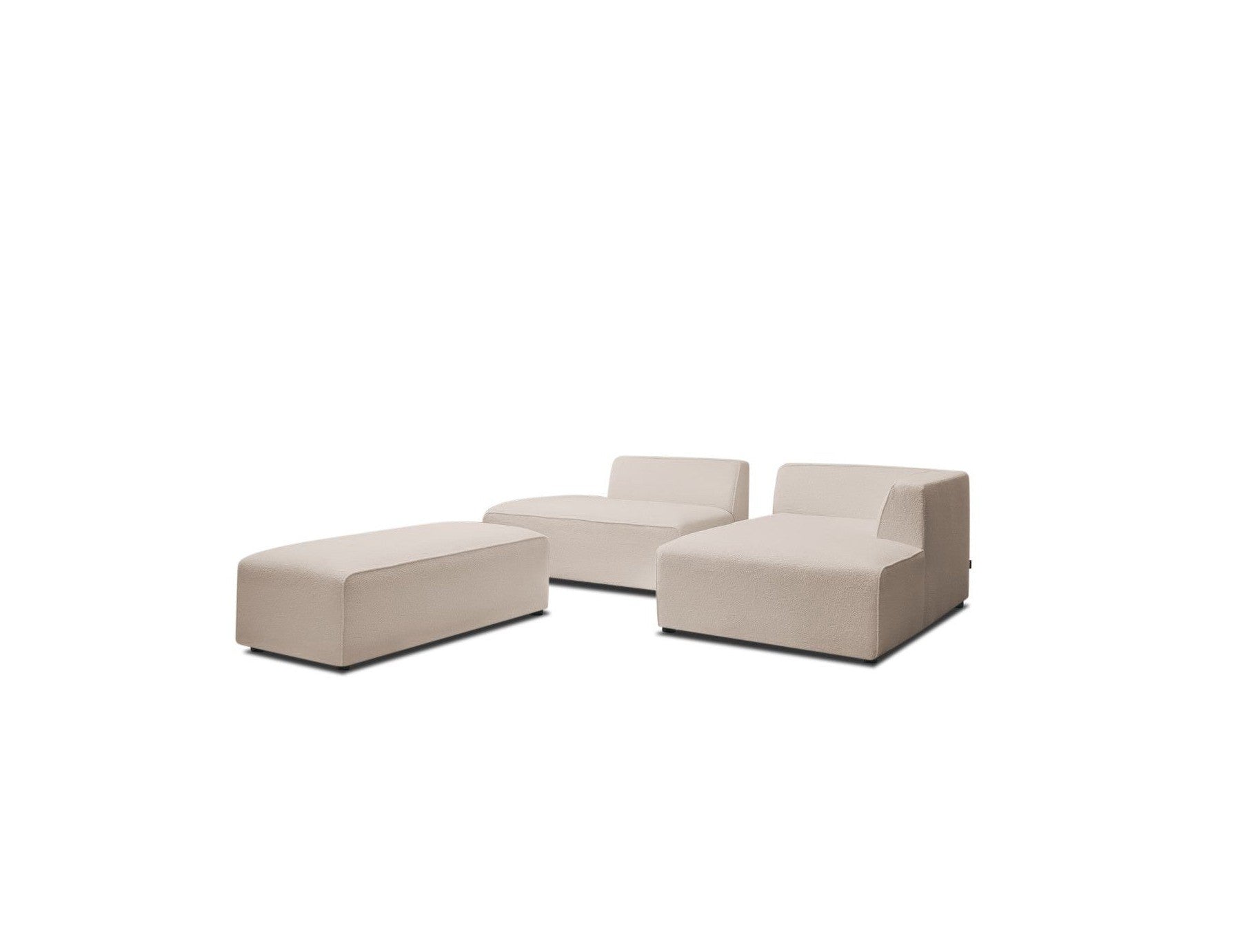 Megeve - Sofá esquinero fijo modular - Tela bouclé - Con puf - Esquina derecha