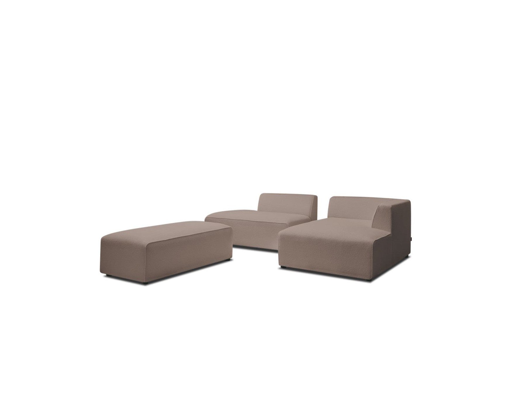 Megeve - Sofá esquinero fijo modular - Tela bouclé - Con puf - Esquina derecha