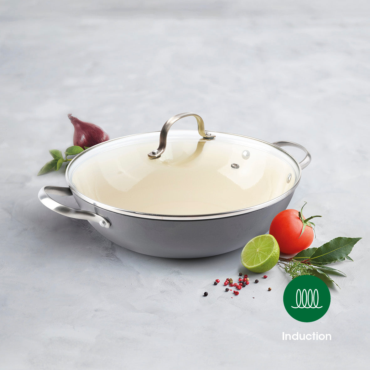 Sauter – Wok emaliowany z pokrywką – Żeliwo – Ciemnoszary