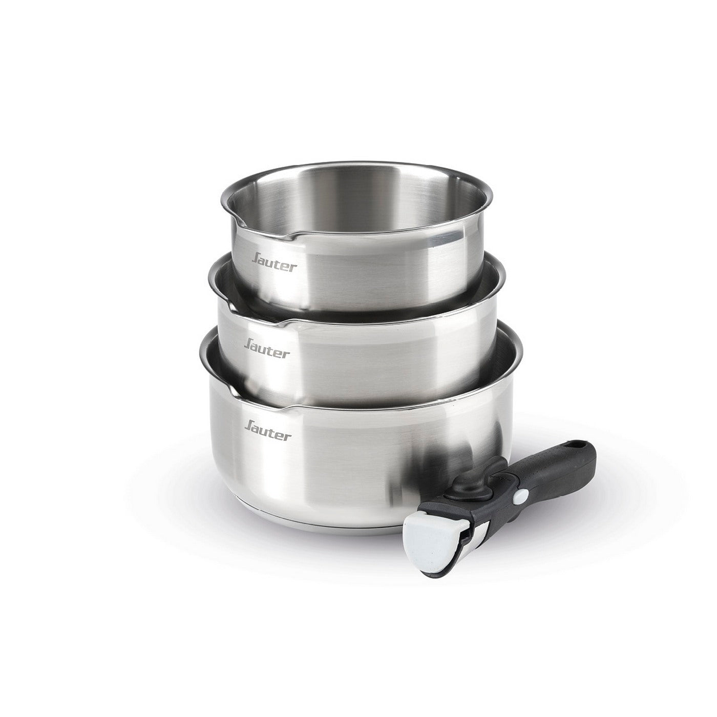 Set of 3 Saucepan with Detachable Handle - Silver