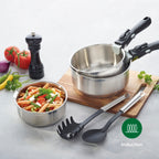 Set of 3 Saucepan with Detachable Handle - Silver