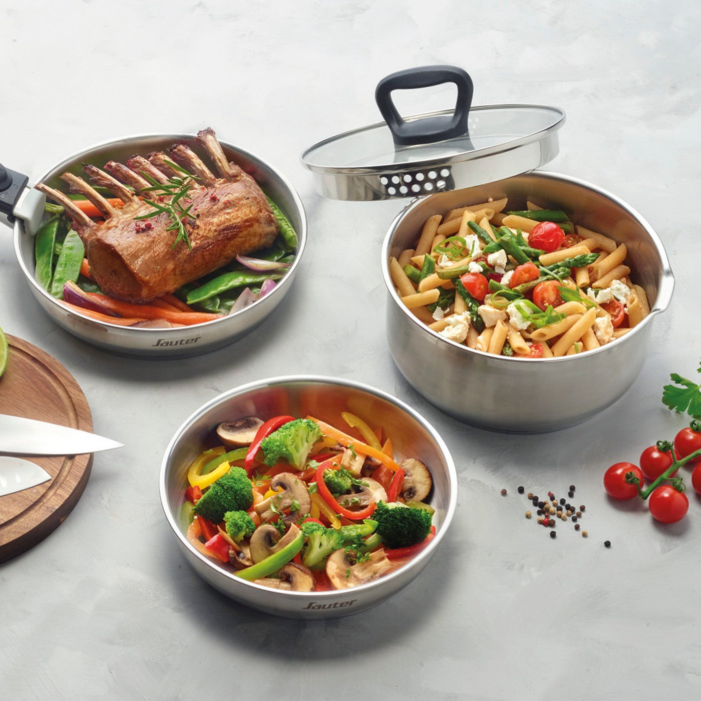 Set of 3 Saucepan with Detachable Handle - Silver