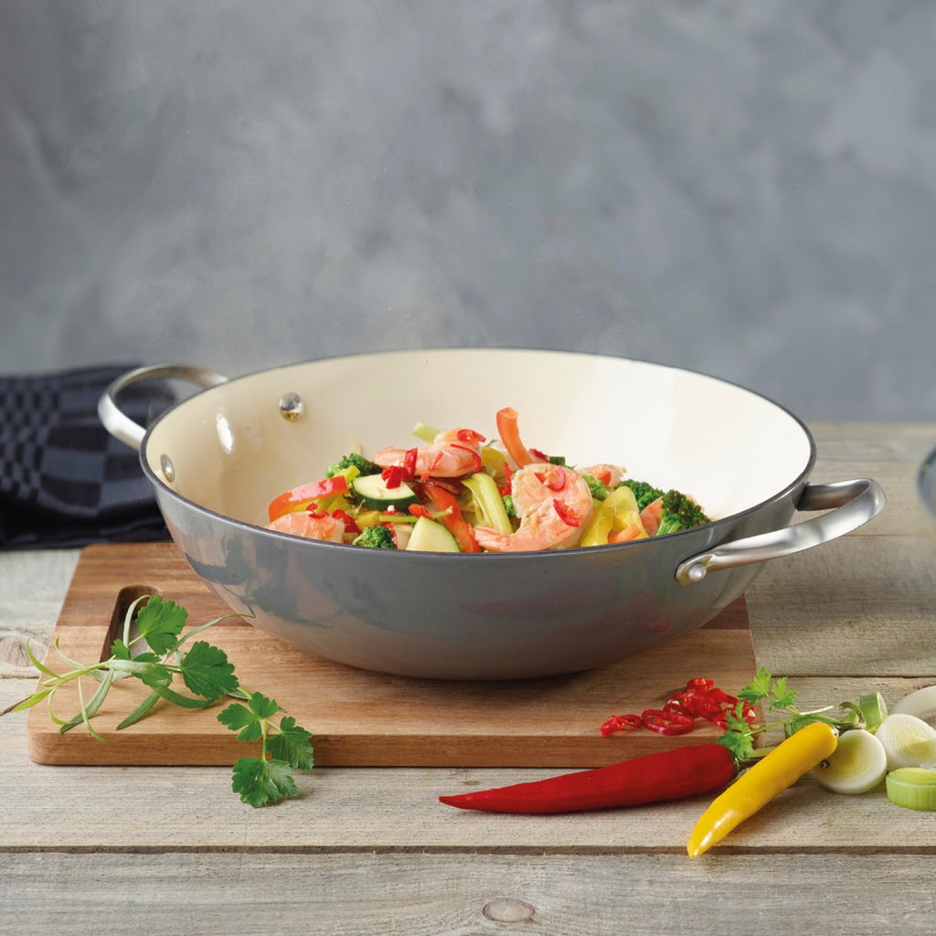 Wok de hierro fundido esmaltado - Gris oscuro - 30cm