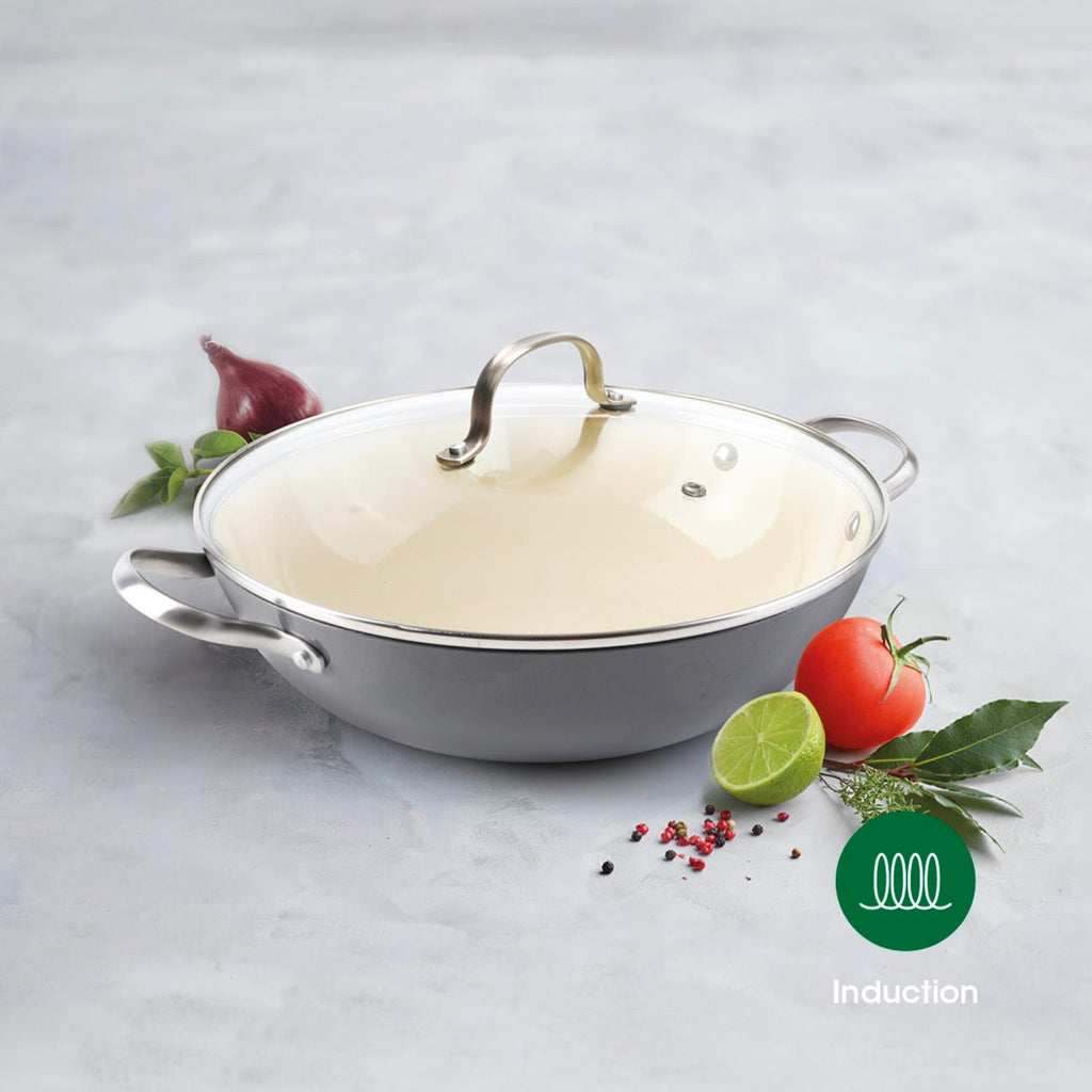 Wok de Hierro Fundido Esmaltado - Gris Oscuro - 30cm