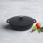 Round Cast Iron Sauté Pan 25 cm - Matt Black