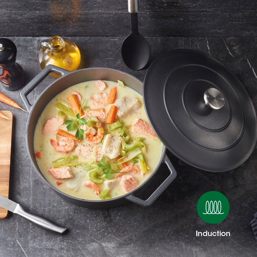 Cocotte En Fonte D'Acier Ronde - Vert Mat - 25cm