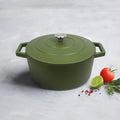 Cocotte En Fonte D'Acier Ronde - Vert Mat - 25cm