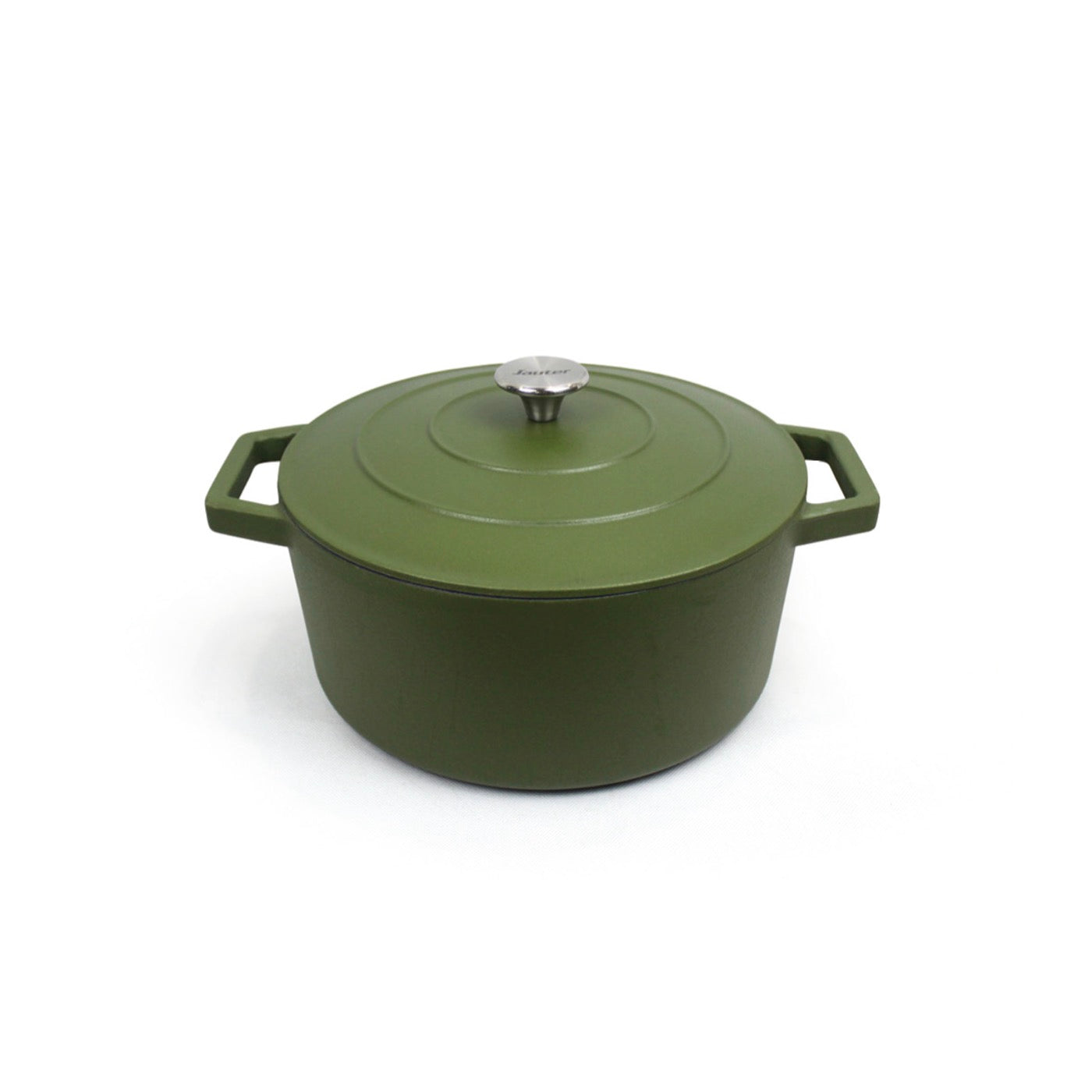 Cocotte En Fonte D'Acier Ronde - Vert Mat - 25cm