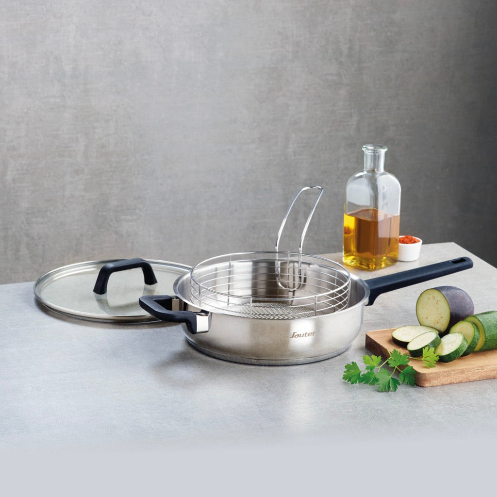 Sauteuse En Acier Inoxydable Avec Couvercle En Verre & Corbeille - Qulinox - Argenté - 26cm + 22cm