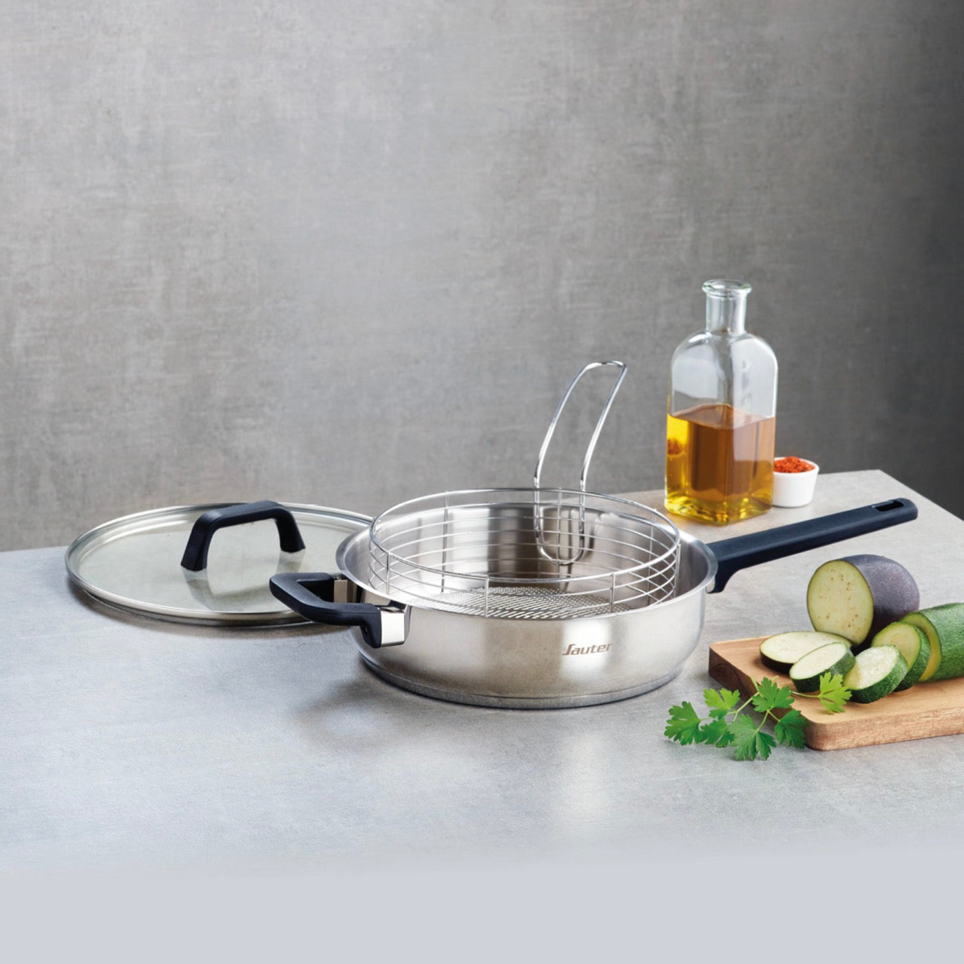 Sauteuse En Acier Inoxydable Avec Couvercle En Verre & Corbeille - Qulinox - Argenté - 26cm + 22cm
