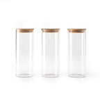 Juego de 3 tarros redondos de cristal con tapa de bambú - Transparente