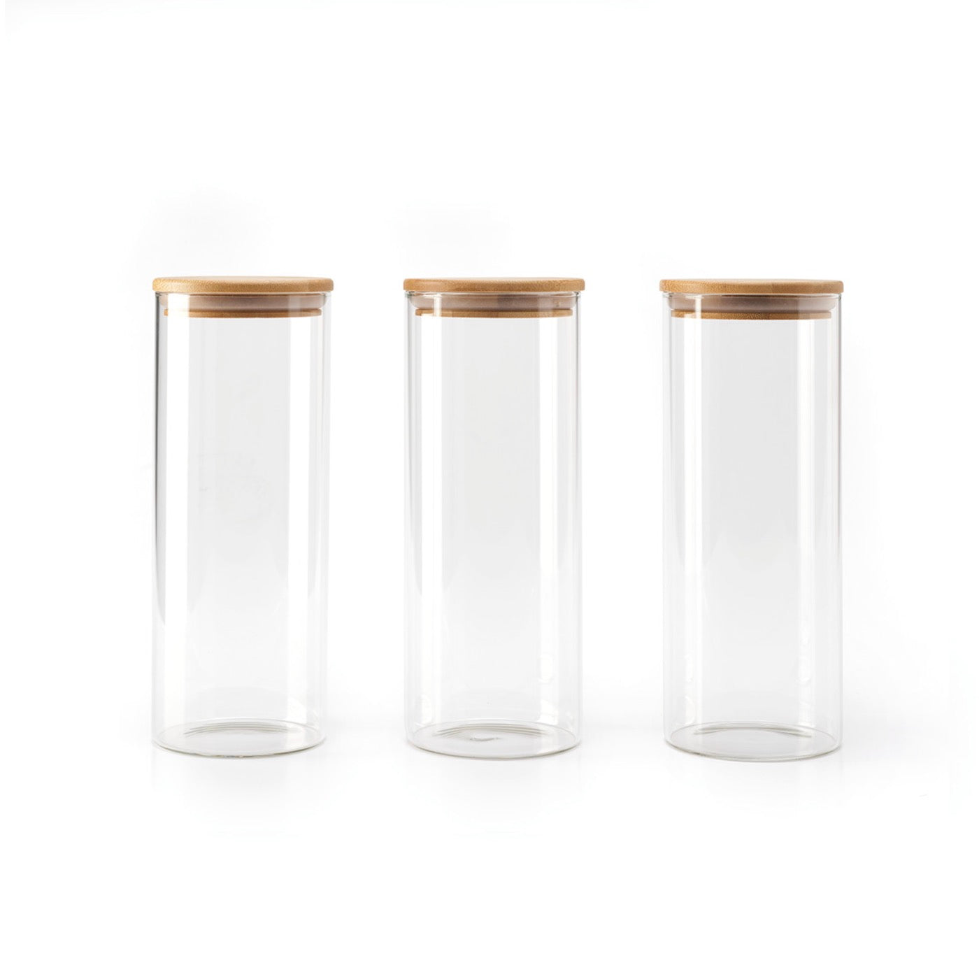 Juego de 3 tarros redondos de cristal con tapa de bambú - Transparente