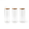 Set De 3 Bocaux En Verre Ronds Avec Couvercles En Bambou - Transparent