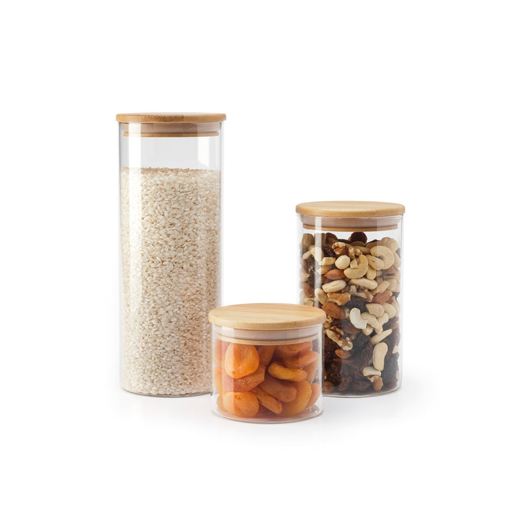Set De 3 Bocaux En Verre Ronds Avec Couvercles En Bambou - Transparent