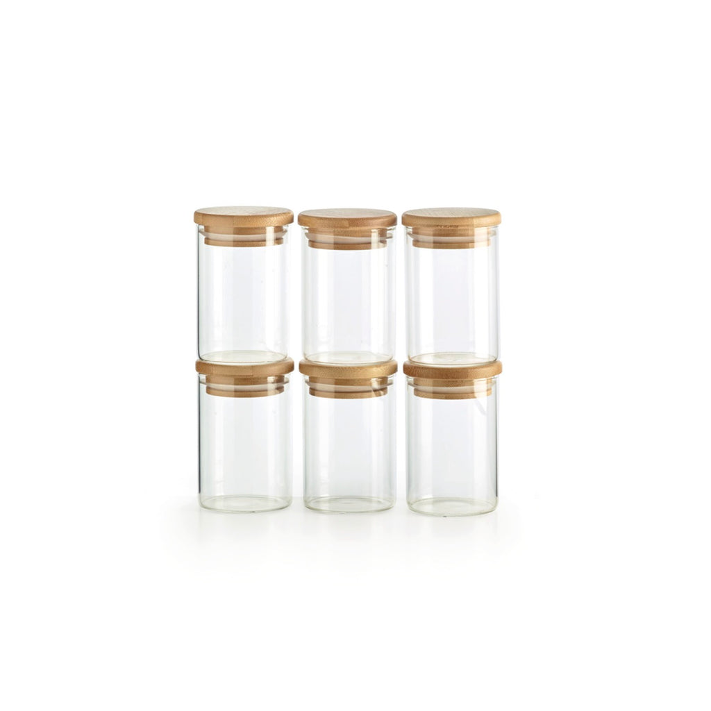 Set De 6 Petits Pots À Épices En Verre Avec Couvercles En Bambou - Transparent