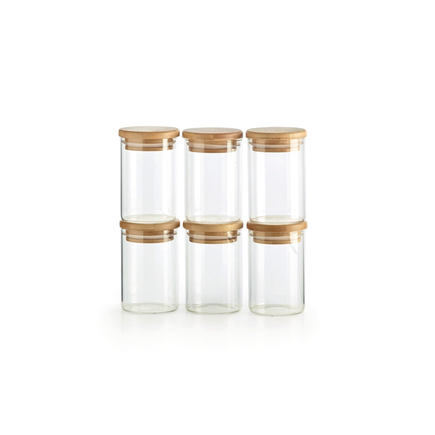 Set De 6 Petits Pots À Épices En Verre Avec Couvercles En Bambou - Transparent