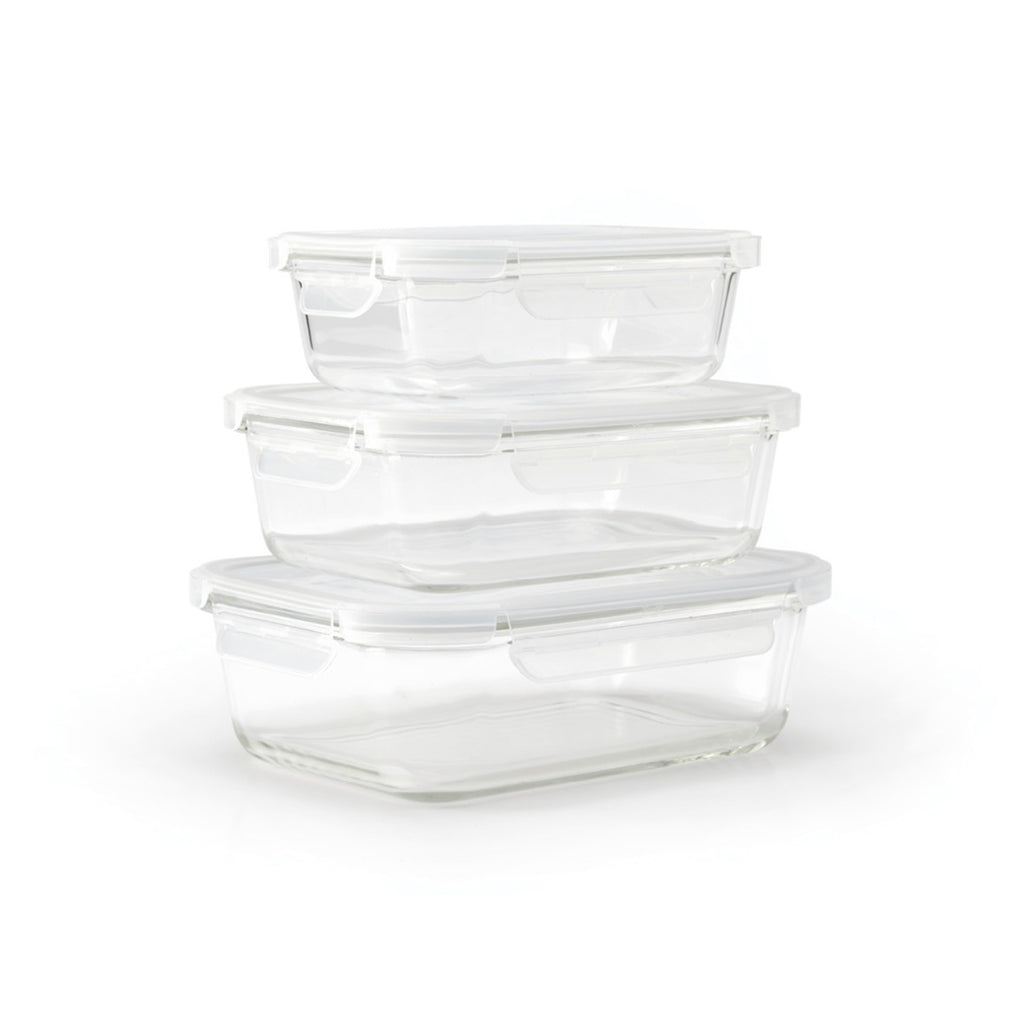 Set De 3 Boîtes En Verre Avec Couvercles Hermétiques - Transparent