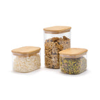 Set de 3 Botes de Vidrio con Tapa de Bambú - Transparente
