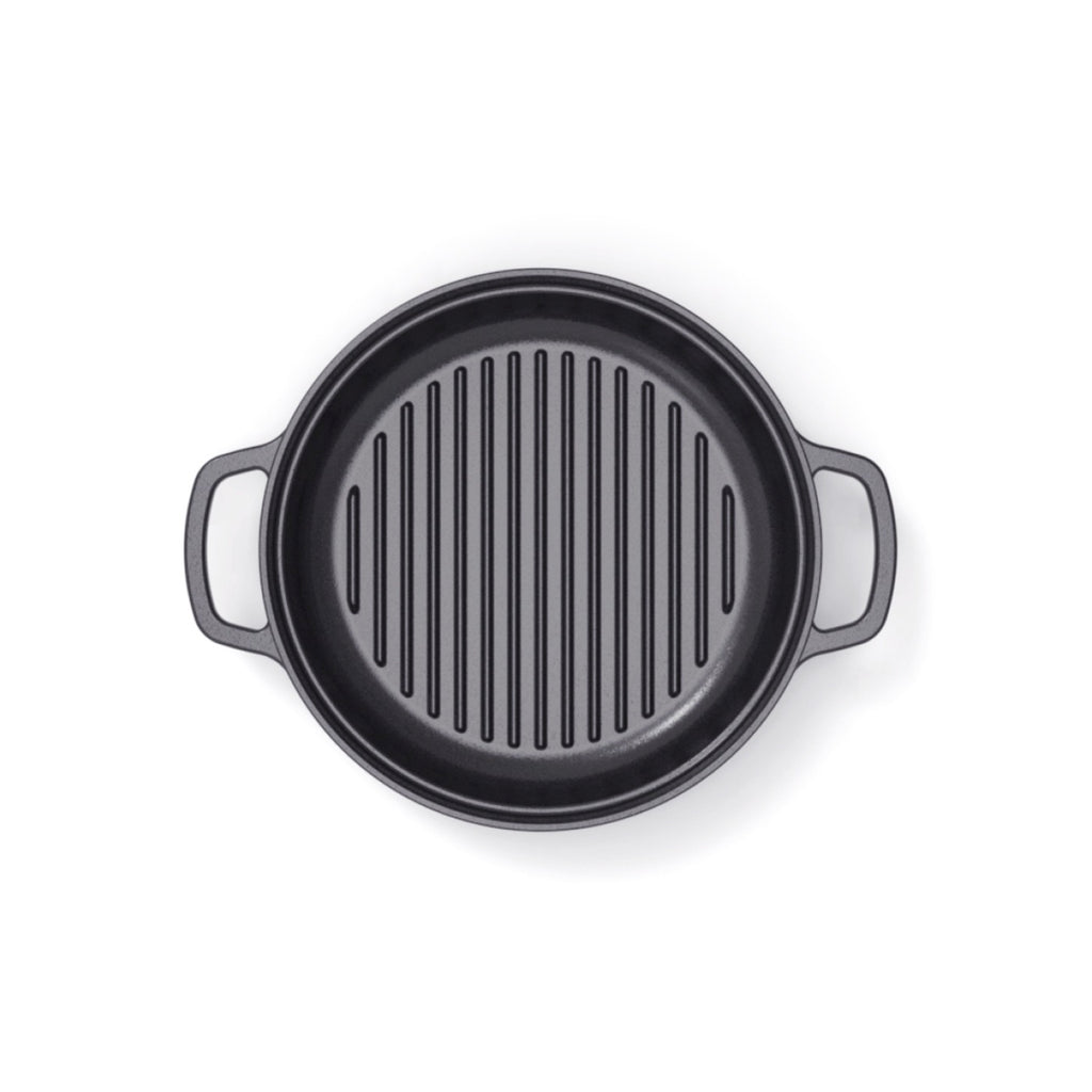 Batterie De Cuisine Empilable En Fonte 4 Pièces (Cocotte + Sauteuse + Poêle Grill) + 4 Protections En Silicone - Noir