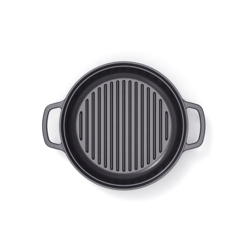 Batería de Cocina Apilable de Hierro Fundido 4 Piezas (Cazuela + Sartén + Sartén Grill) + 4 Protecciones de Silicona - Negro