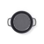 Batería de Cocina Apilable de Hierro Fundido 4 Piezas (Cazuela + Sartén + Sartén Grill) + 4 Protecciones de Silicona - Negro