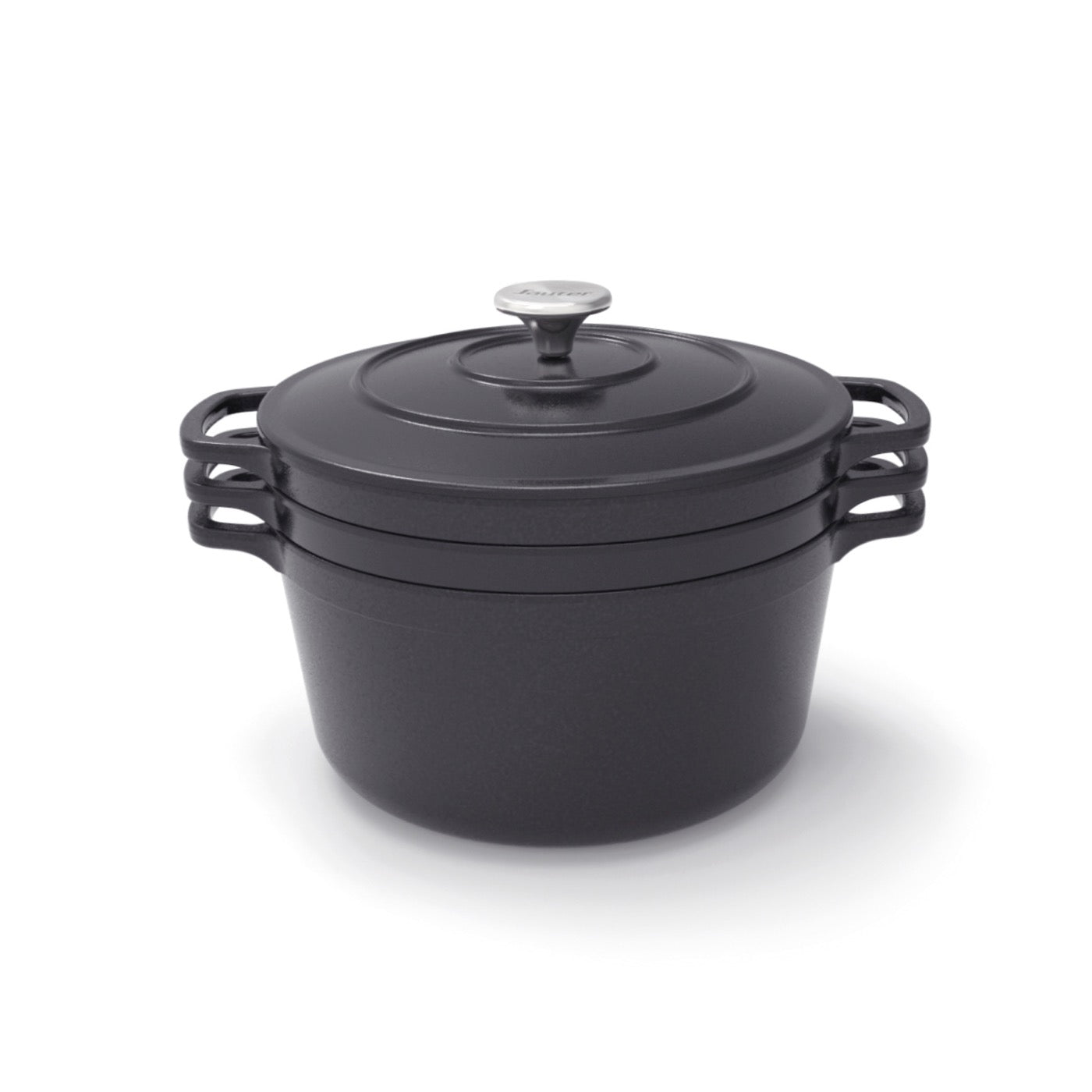 Batería de Cocina Apilable de Hierro Fundido 4 Piezas (Cazuela + Sartén + Sartén Grill) + 4 Protecciones de Silicona - Negro