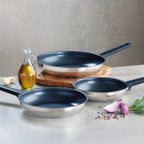 Set of 3 Non-Stick Frying Pans - Qulinox Pro Ceramic - Silver