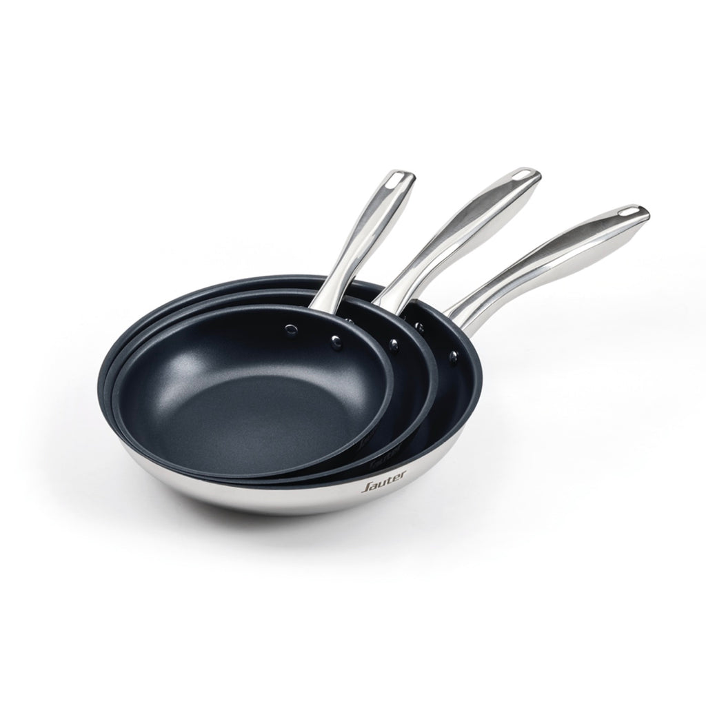 Set of 3 Non-Stick Frying Pans - Qulinox Pro Ceramic - Silver