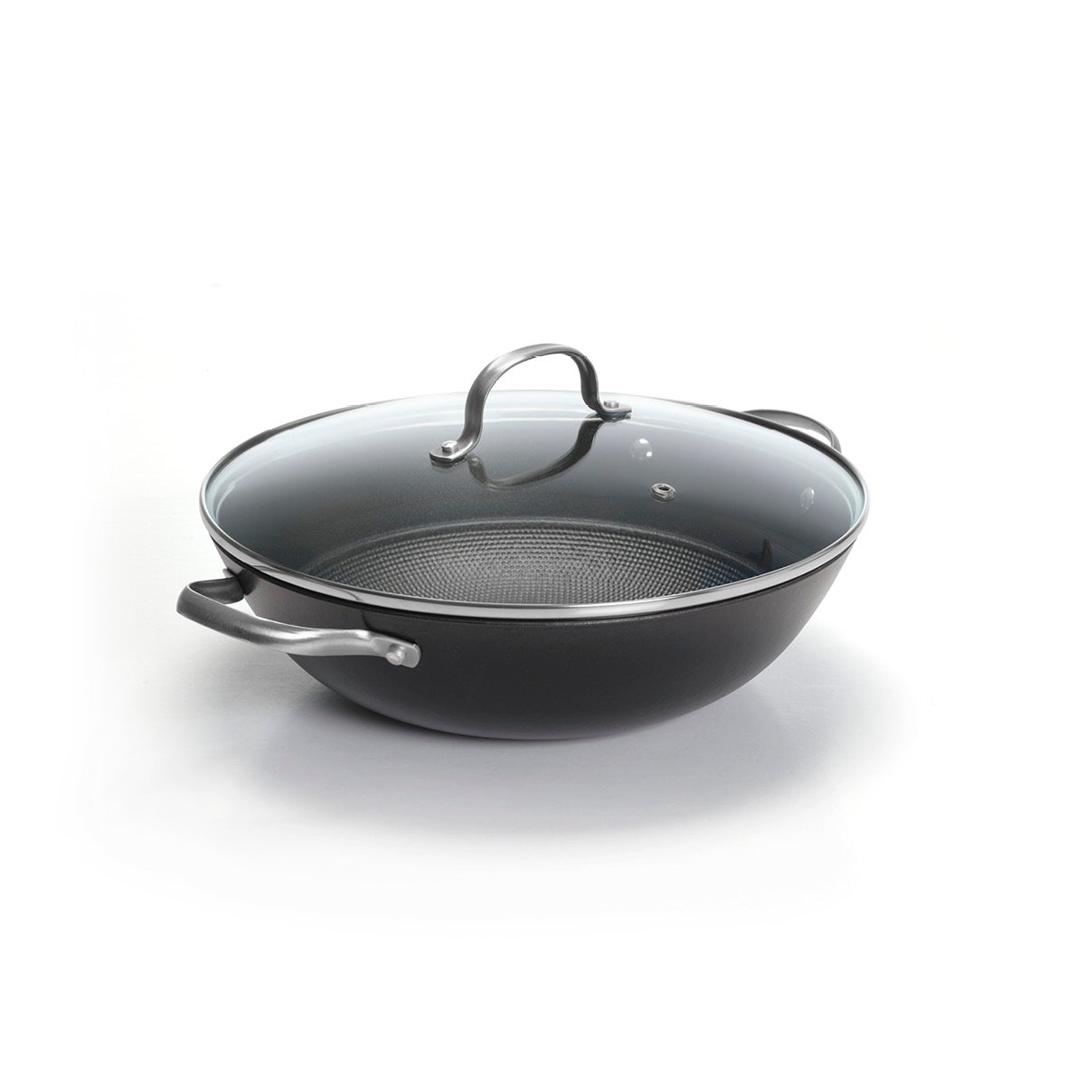 Wok En Fonte Avec Nid D'Abeille Avec Couvercle - 30 Cm - Noir
