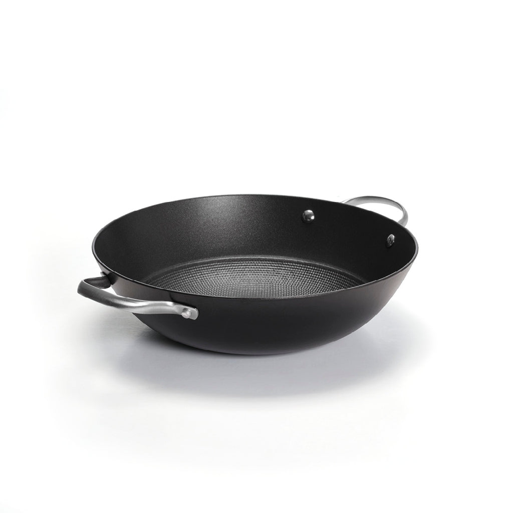 Wok En Fonte Avec Nid D'Abeille Avec Couvercle - 30 Cm - Noir