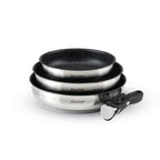 Set of 3 Non-Stick Frying Pans with Removable Handle - Silver