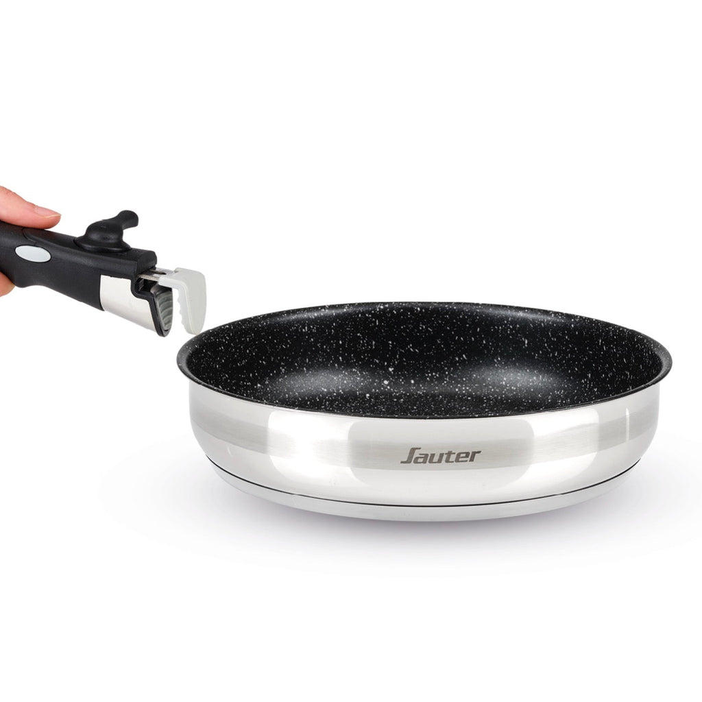 Set De 3 Poêles Anti-Adhésives Avec Poignée Amovible & 3 Protège-Poêles - Amo Ceramic - Argenté