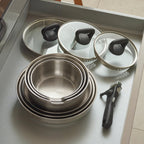 Set De 3 Poêles Anti-Adhésives Avec Poignée Amovible & 3 Protège-Poêles - Amo Ceramic - Argenté