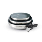 Set De 3 Poêles Anti-Adhésives Avec Poignée Amovible - Amo Ceramic Grey - Argenté
