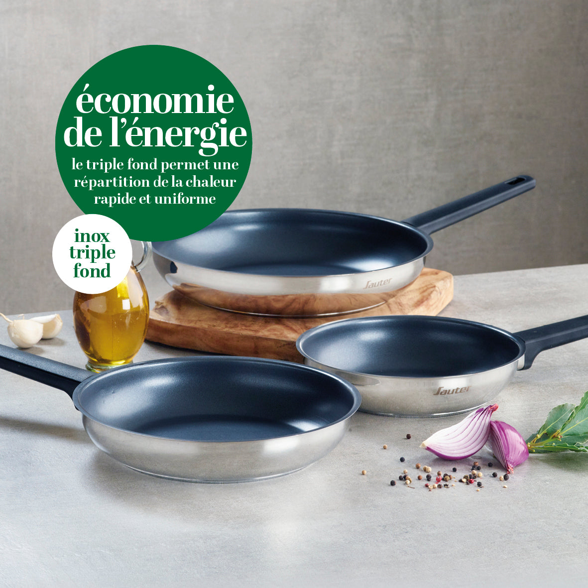 Set of 3 Non-Stick Frying Pans - Silver