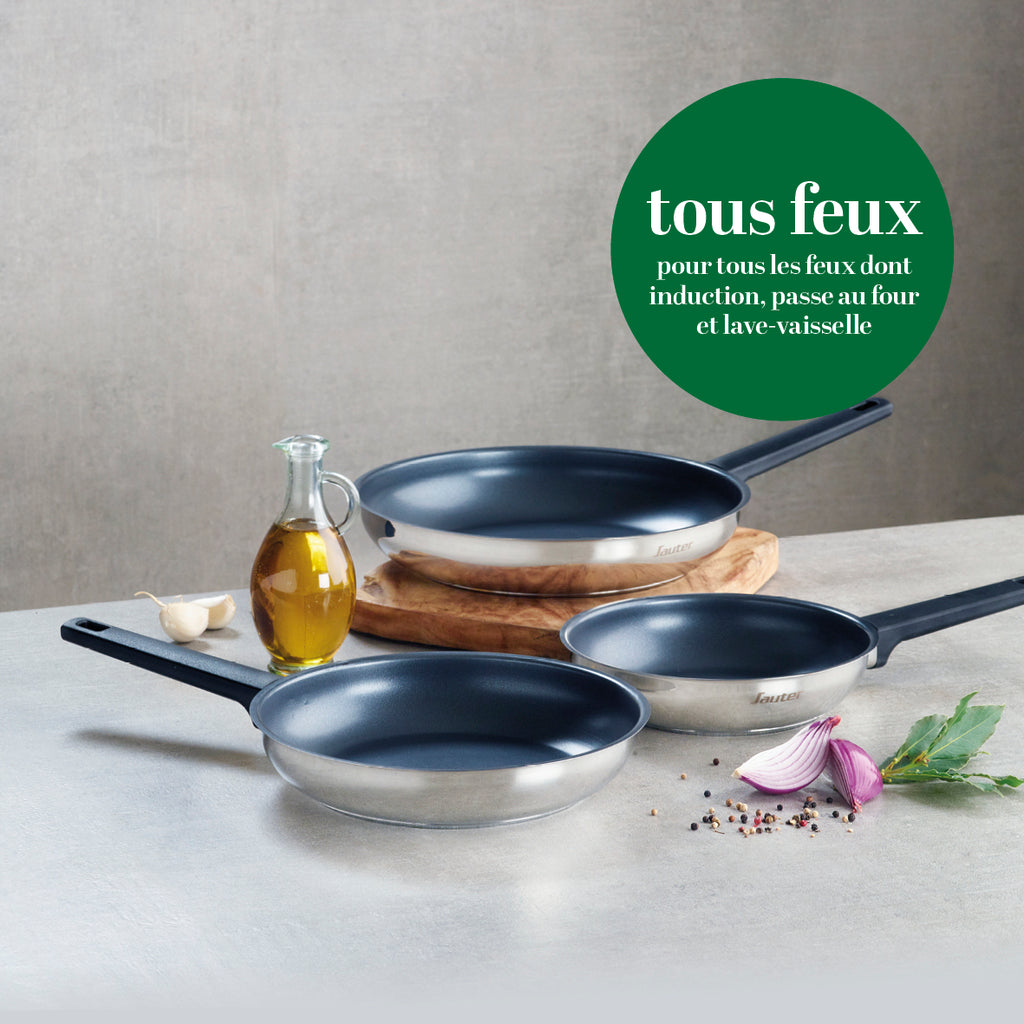 Set of 3 Non-Stick Frying Pans - Silver