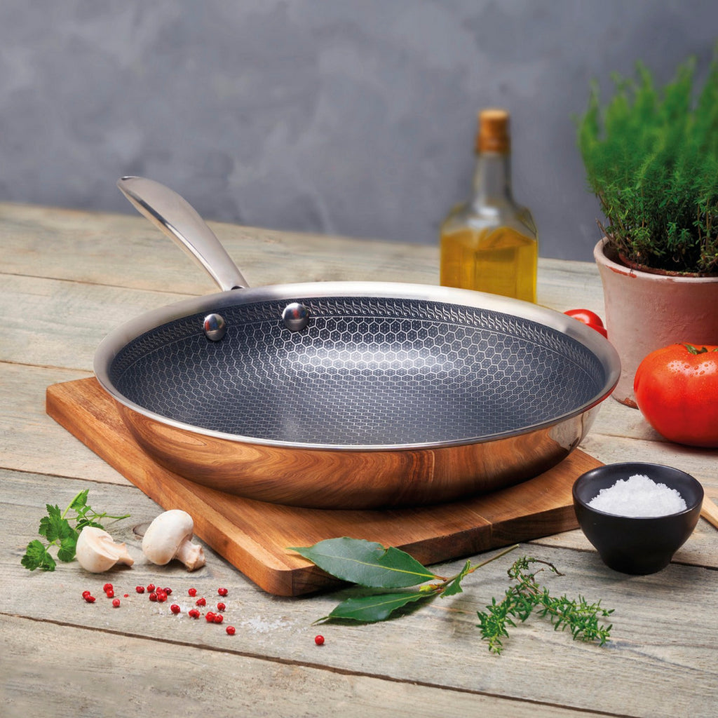 Sartén Triply - 28 CM - Revestimiento En Panal De Abeja Antiadherente - Plateado