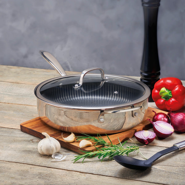 Triply Stainless Steel Sauté Pan with Non-Stick Honeycomb Coating 24 cm - Silver