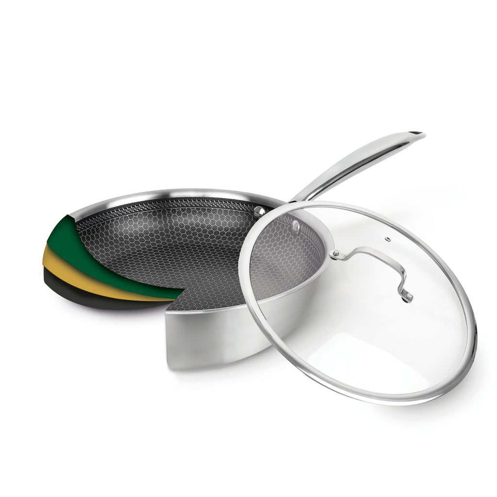 Triply Stainless Steel Wok Non-Stick Honeycomb Coating 30cm - Silver