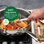 Set of 2 Triply Frying Pans with Non-Stick Honeycomb Coating - Silver