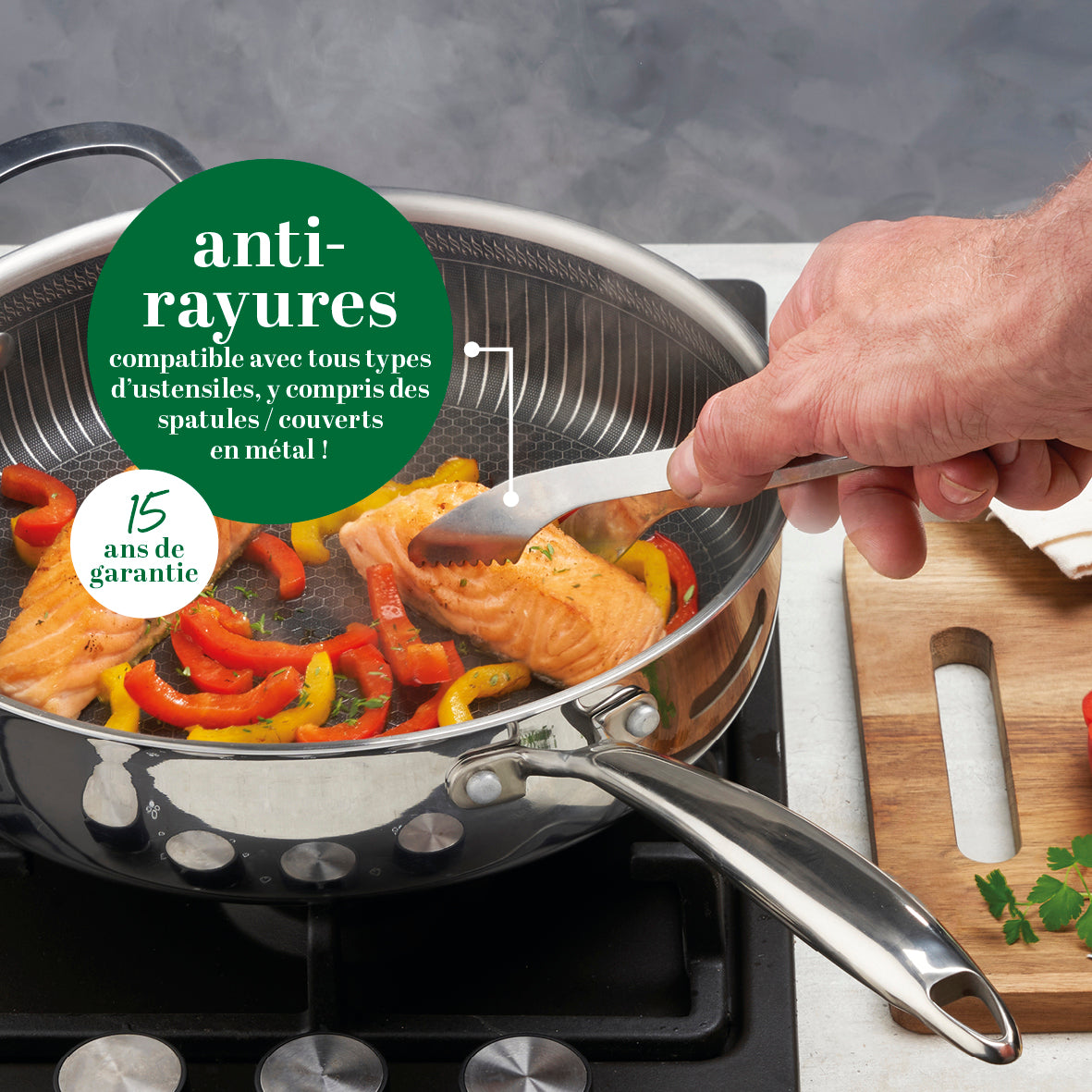 Set of 2 Triply Frying Pans with Non-Stick Honeycomb Coating - Silver