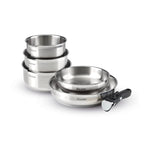 Set of 3 Stainless Steel Saucepans + 2 Frying Pans + 2 Removable Handles - Silver