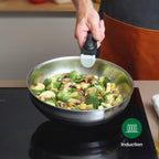 Set of 3 Stainless Steel Saucepans + 2 Frying Pans + 2 Removable Handles - Silver