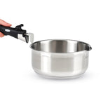 Set of 3 Stainless Steel Saucepans with Removable Handle + 3 Colander Lids with Stainless Steel Handle - Silver