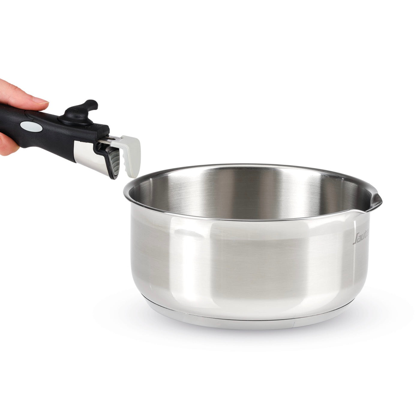 Set of 3 Stainless Steel Saucepans with Removable Handle + 3 Colander Lids with Stainless Steel Handle - Silver